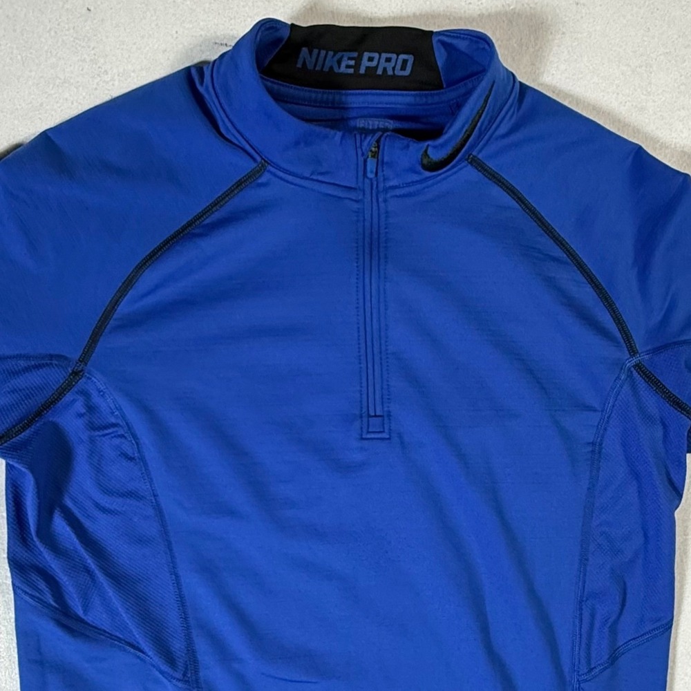 Nike Pro Dri Fit 1/4 Zip Mens Medium‎ Fitted Long Sleeve Athletic Shirt Blue